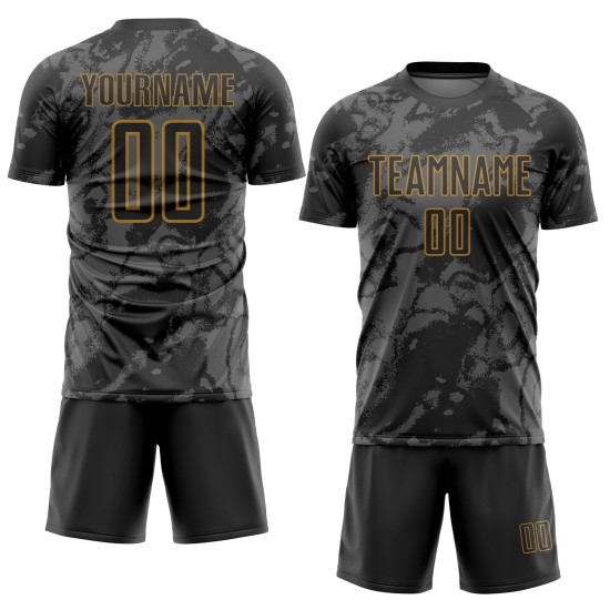 Custom Black Gray-Old Gold Abstract Grunge Art Sublimation Soccer Uniform Jersey Custom Black Gray-Old Gold Abstract Grunge Art Sublimation Soccer Uniform Jersey