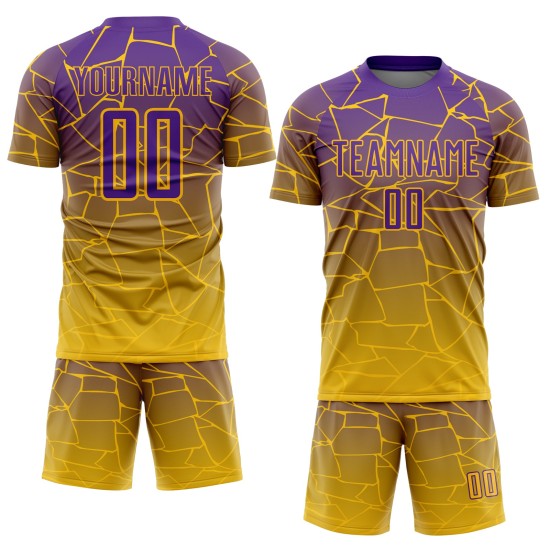 Custom Gold Purple Lines Sublimation Soccer Uniform Jersey Custom Gold Purple Lines Sublimation Soccer Uniform Jersey