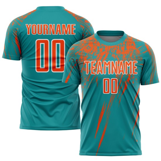 Custom Teal Orange-White Sublimation Soccer Uniform Jersey Custom Teal Orange-White Sublimation Soccer Uniform Jersey