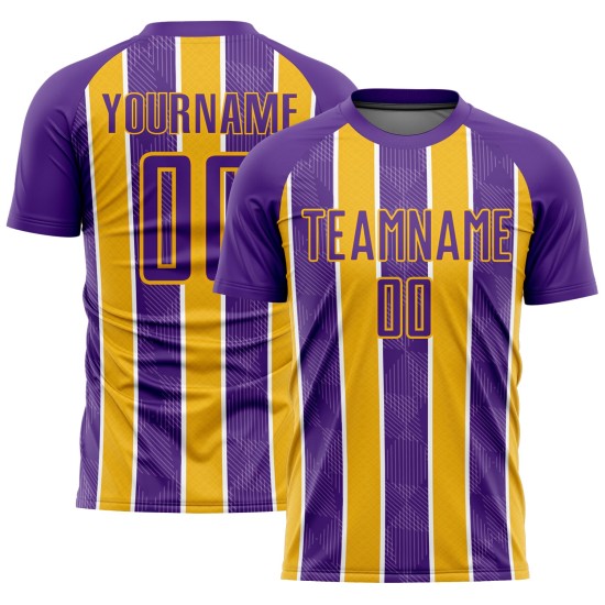 Custom Purple Gold-White Stripes Sublimation Soccer Uniform Jersey Custom Purple Gold-White Stripes Sublimation Soccer Uniform Jersey