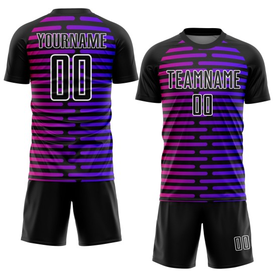Custom Black Purple-Pink Lines Sublimation Soccer Uniform Jersey Custom Black Purple-Pink Lines Sublimation Soccer Uniform Jersey