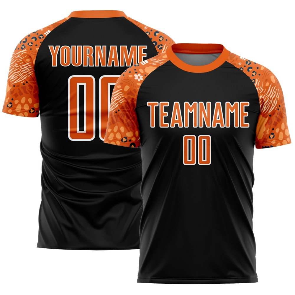 Custom Black Bay Orange-White African Pattern Sublimation Soccer Uniform Jersey Custom Black Bay Orange-White African Pattern Sublimation Soccer Uniform Jersey