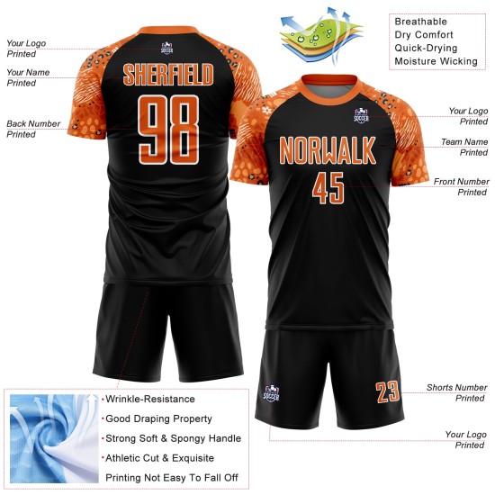 Custom Black Bay Orange-White African Pattern Sublimation Soccer Uniform Jersey Custom Black Bay Orange-White African Pattern Sublimation Soccer Uniform Jersey