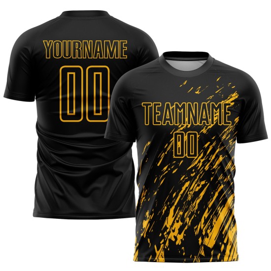 Custom Black Gold Sublimation Soccer Uniform Jersey Custom Black Gold Sublimation Soccer Uniform Jersey