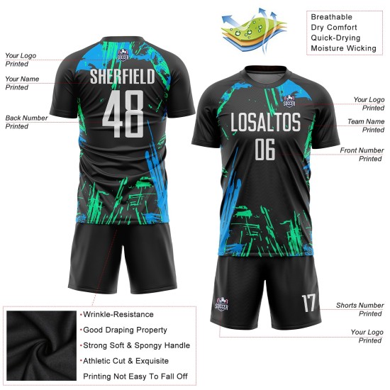 Custom Black White-Light Blue Sublimation Soccer Uniform Jersey Custom Black White-Light Blue Sublimation Soccer Uniform Jersey