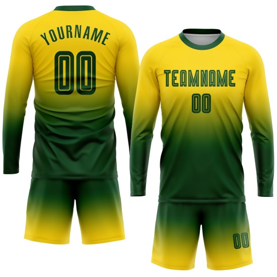 Custom Gold Green Sublimation Long Sleeve Fade Fashion Soccer Uniform Jersey Custom Gold Green Sublimation Long Sleeve Fade Fashion Soccer Uniform Jersey