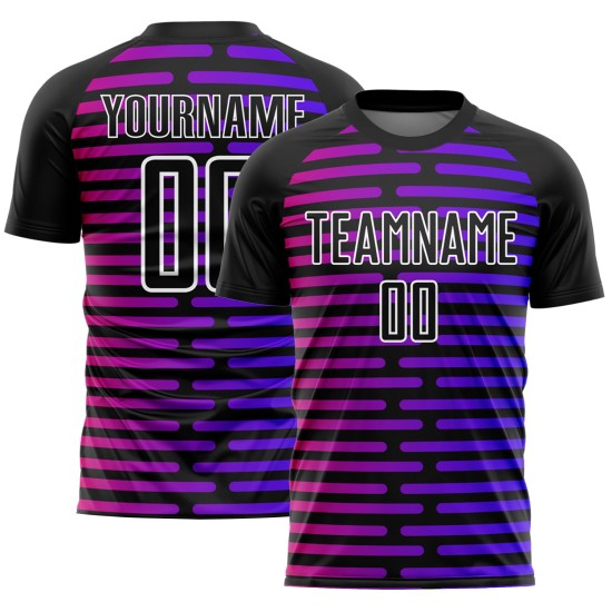 Custom Black Purple-Pink Lines Sublimation Soccer Uniform Jersey Custom Black Purple-Pink Lines Sublimation Soccer Uniform Jersey