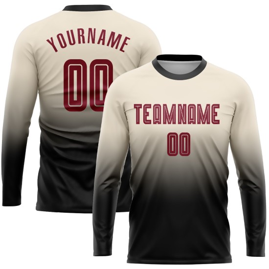 Custom Cream Crimson-Black Sublimation Long Sleeve Fade Fashion Soccer Uniform Jersey Custom Cream Crimson-Black Sublimation Long Sleeve Fade Fashion Soccer Uniform Jersey