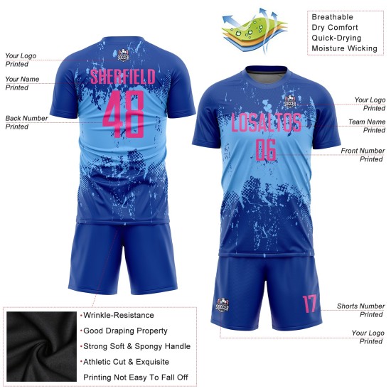 Custom Royal Pink-Light Blue Sublimation Soccer Uniform Jersey Custom Royal Pink-Light Blue Sublimation Soccer Uniform Jersey