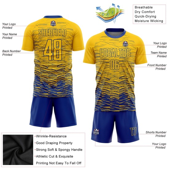 Custom Yellow Royal Sublimation Soccer Uniform Jersey Custom Yellow Royal Sublimation Soccer Uniform Jersey