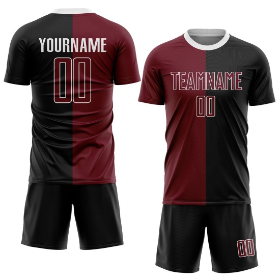 Custom Black Crimson-White Sublimation Split Fashion Soccer Uniform Jersey Custom Black Crimson-White Sublimation Split Fashion Soccer Uniform Jersey