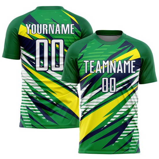 Custom Green White Yellow-Navy Sublimation Soccer Uniform Jersey Custom Green White Yellow-Navy Sublimation Soccer Uniform Jersey