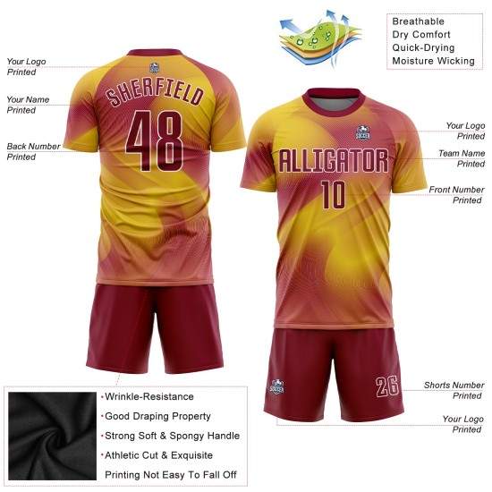Custom Gold Crimson-White Sublimation Soccer Uniform Jersey Custom Gold Crimson-White Sublimation Soccer Uniform Jersey