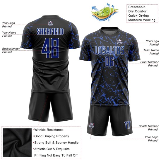 Custom Black Royal-White Sublimation Soccer Uniform Jersey Custom Black Royal-White Sublimation Soccer Uniform Jersey