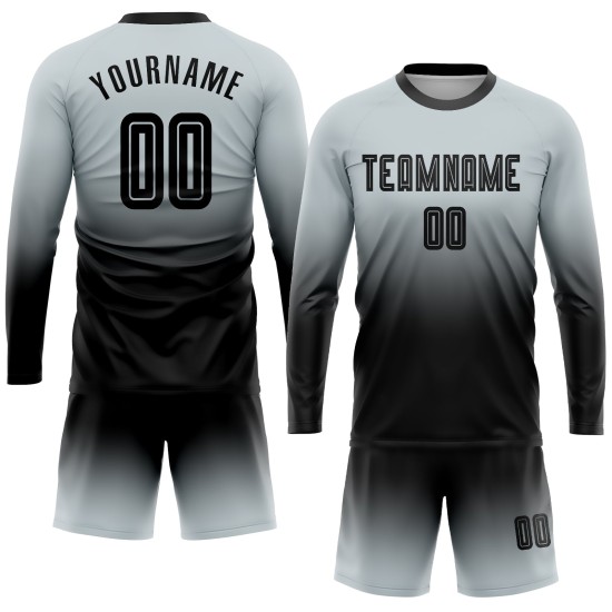 Custom Silver Black Sublimation Long Sleeve Fade Fashion Soccer Uniform Jersey Custom Silver Black Sublimation Long Sleeve Fade Fashion Soccer Uniform Jersey
