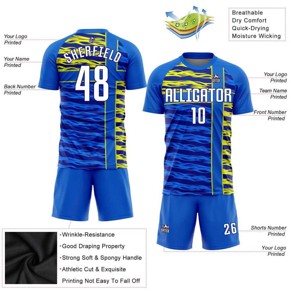 Custom Royal White Navy-Gold Sublimation Soccer Uniform Jersey Custom Royal White Navy-Gold Sublimation Soccer Uniform Jersey