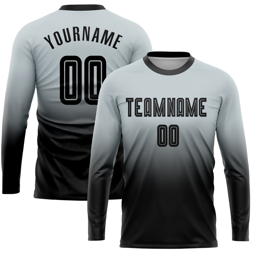 Custom Silver Black Sublimation Long Sleeve Fade Fashion Soccer Uniform Jersey Custom Silver Black Sublimation Long Sleeve Fade Fashion Soccer Uniform Jersey