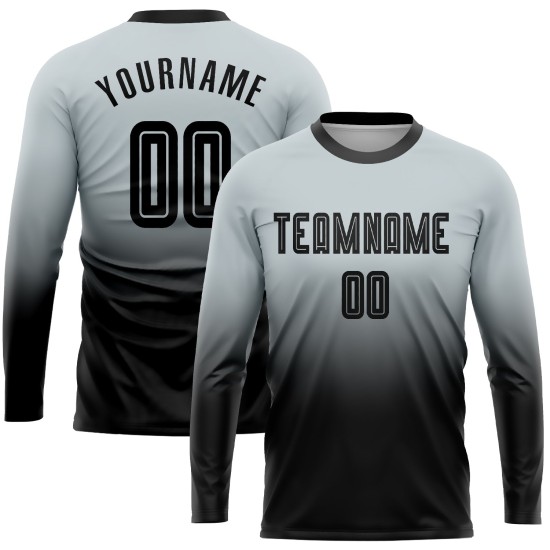 Custom Silver Black Sublimation Long Sleeve Fade Fashion Soccer Uniform Jersey Custom Silver Black Sublimation Long Sleeve Fade Fashion Soccer Uniform Jersey