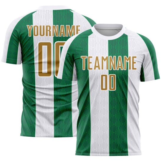 Custom White Old Gold-Kelly Green Sublimation Soccer Uniform Jersey Custom White Old Gold-Kelly Green Sublimation Soccer Uniform Jersey