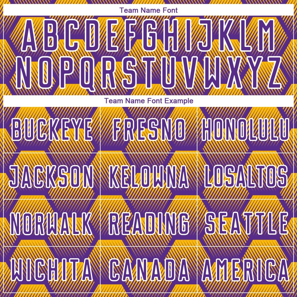 Custom Purple Gold-White Hexagons Pattern Sublimation Soccer Uniform Jersey Custom Purple Gold-White Hexagons Pattern Sublimation Soccer Uniform Jersey