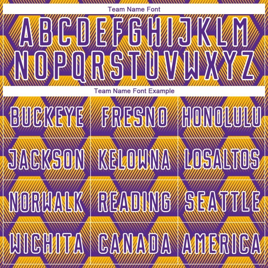 Custom Purple Gold-White Hexagons Pattern Sublimation Soccer Uniform Jersey Custom Purple Gold-White Hexagons Pattern Sublimation Soccer Uniform Jersey