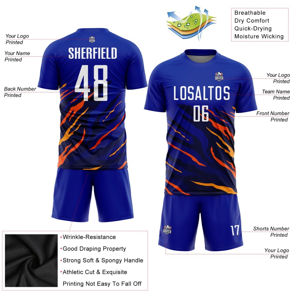 Custom Royal White Yellow-Black Sublimation Soccer Uniform Jersey Custom Royal White Yellow-Black Sublimation Soccer Uniform Jersey
