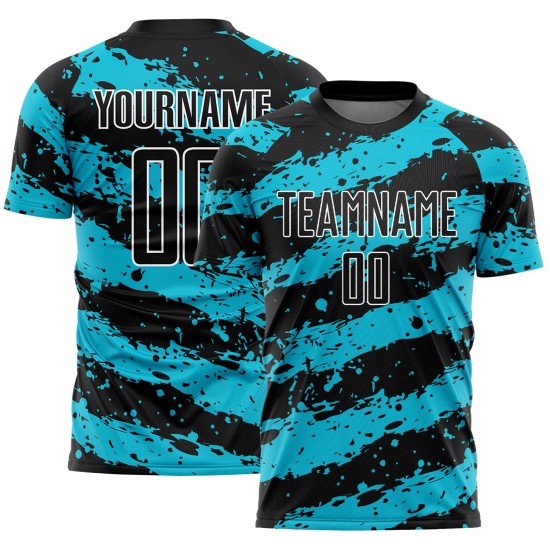 Custom Black Lakes Blue-White Splash Sublimation Soccer Uniform Jersey Custom Black Lakes Blue-White Splash Sublimation Soccer Uniform Jersey