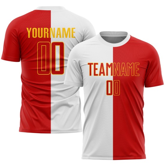 Custom White Red-Gold Sublimation Split Fashion Soccer Uniform Jersey Custom White Red-Gold Sublimation Split Fashion Soccer Uniform Jersey