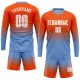 Custom Orange White-Light Blue Sublimation Long Sleeve Fade Fashion Soccer Uniform Jersey Custom Orange White-Light Blue Sublimation Long Sleeve Fade Fashion Soccer Uniform Jersey
