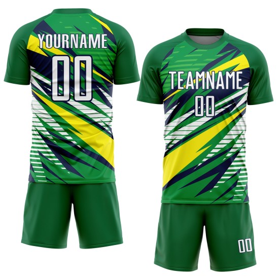 Custom Green White Yellow-Navy Sublimation Soccer Uniform Jersey Custom Green White Yellow-Navy Sublimation Soccer Uniform Jersey