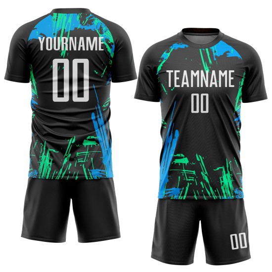 Custom Black White-Light Blue Sublimation Soccer Uniform Jersey Custom Black White-Light Blue Sublimation Soccer Uniform Jersey