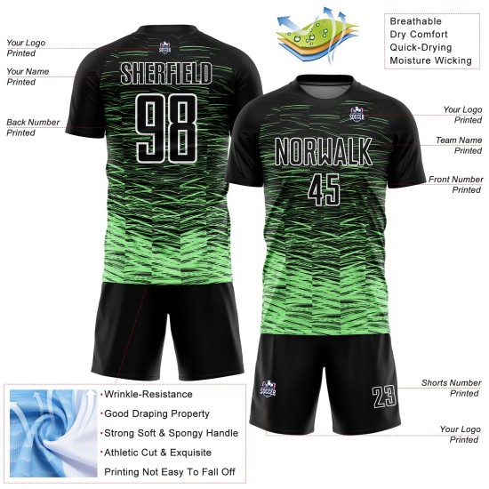 Custom Black Pea Green-White Line Sublimation Soccer Uniform Jersey Custom Black Pea Green-White Line Sublimation Soccer Uniform Jersey