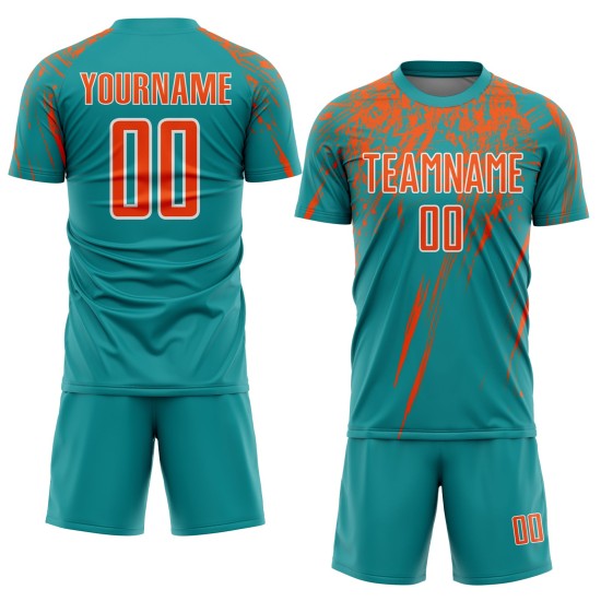 Custom Teal Orange-White Sublimation Soccer Uniform Jersey Custom Teal Orange-White Sublimation Soccer Uniform Jersey