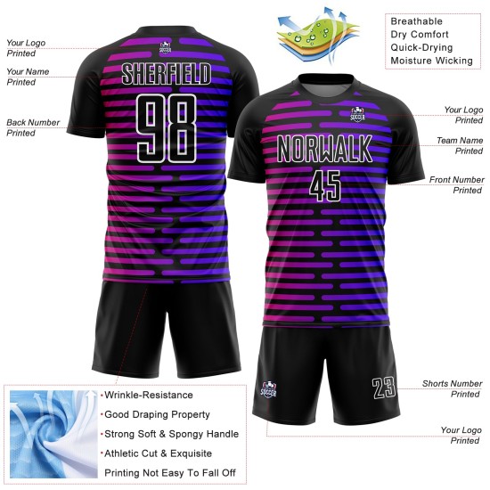 Custom Black Purple-Pink Lines Sublimation Soccer Uniform Jersey Custom Black Purple-Pink Lines Sublimation Soccer Uniform Jersey