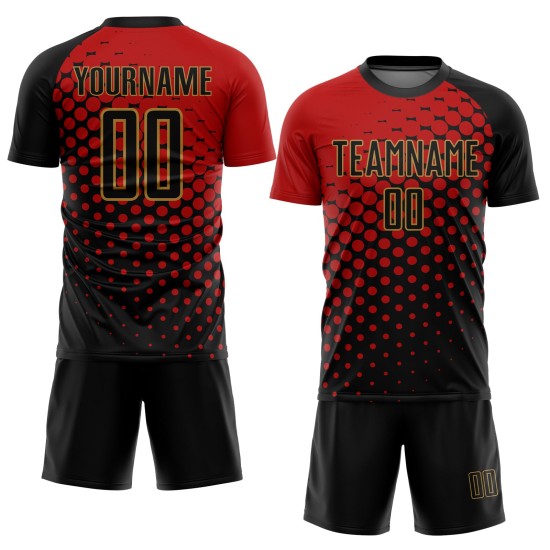Custom Red Black-Old Gold Sublimation Soccer Uniform Jersey Custom Red Black-Old Gold Sublimation Soccer Uniform Jersey