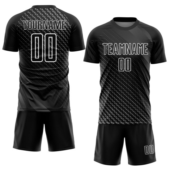 Custom Black White Geometric Shapes Sublimation Soccer Uniform Jersey Custom Black White Geometric Shapes Sublimation Soccer Uniform Jersey
