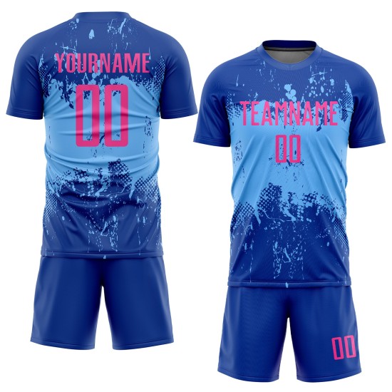 Custom Royal Pink-Light Blue Sublimation Soccer Uniform Jersey Custom Royal Pink-Light Blue Sublimation Soccer Uniform Jersey