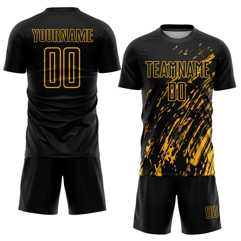 Custom Black Gold Sublimation Soccer Uniform Jersey Custom Black Gold Sublimation Soccer Uniform Jersey
