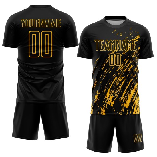 Custom Black Gold Sublimation Soccer Uniform Jersey Custom Black Gold Sublimation Soccer Uniform Jersey