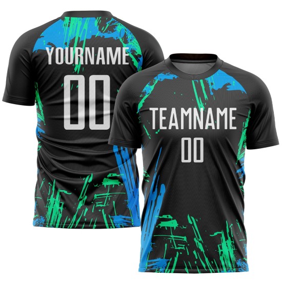 Custom Black White-Light Blue Sublimation Soccer Uniform Jersey Custom Black White-Light Blue Sublimation Soccer Uniform Jersey