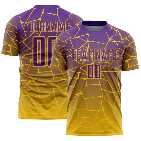 Custom Gold Purple Lines Sublimation Soccer Uniform Jersey Custom Gold Purple Lines Sublimation Soccer Uniform Jersey