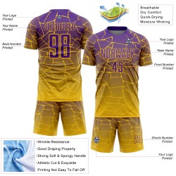 Custom Gold Purple Lines Sublimation Soccer Uniform Jersey Custom Gold Purple Lines Sublimation Soccer Uniform Jersey