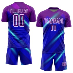 Custom Royal Purple-White Lines Sublimation Soccer Uniform Jersey Custom Royal Purple-White Lines Sublimation Soccer Uniform Jersey