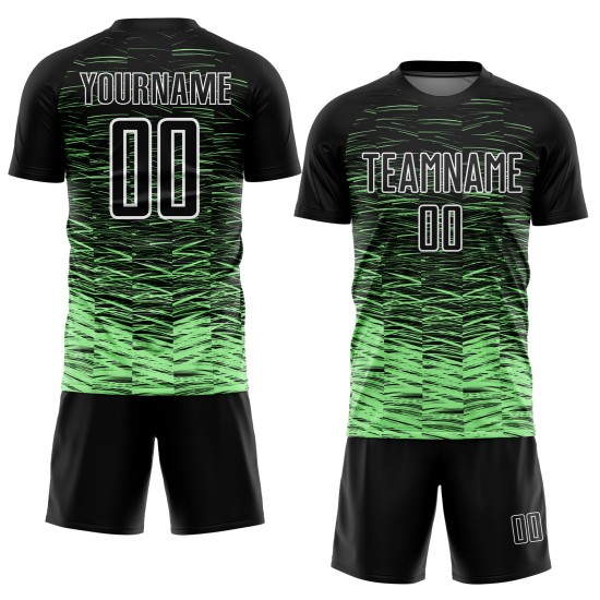 Custom Black Pea Green-White Line Sublimation Soccer Uniform Jersey Custom Black Pea Green-White Line Sublimation Soccer Uniform Jersey