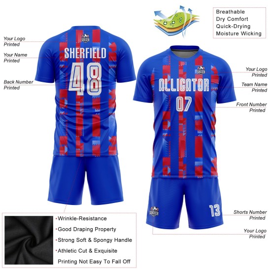 Custom Royal White-Red Home Sublimation Soccer Uniform Jersey Custom Royal White-Red Home Sublimation Soccer Uniform Jersey