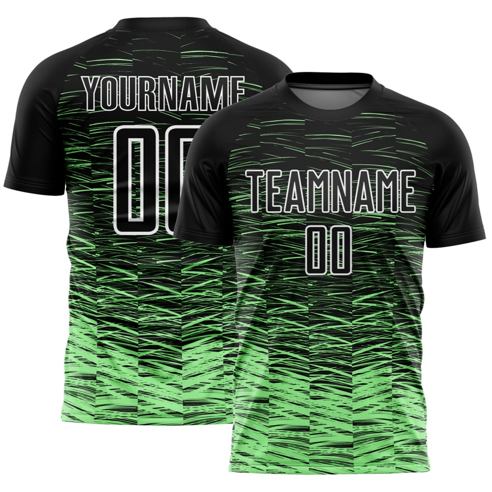 Custom Black Pea Green-White Line Sublimation Soccer Uniform Jersey Custom Black Pea Green-White Line Sublimation Soccer Uniform Jersey