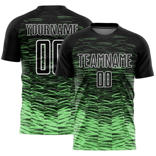 Custom Black Pea Green-White Line Sublimation Soccer Uniform Jersey Custom Black Pea Green-White Line Sublimation Soccer Uniform Jersey
