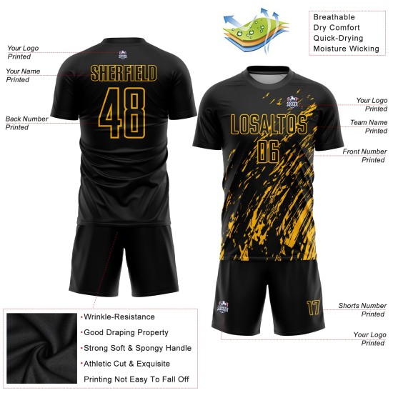 Custom Black Gold Sublimation Soccer Uniform Jersey Custom Black Gold Sublimation Soccer Uniform Jersey