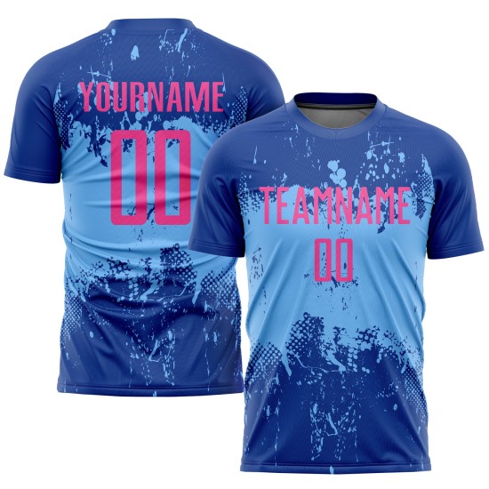 Custom Royal Pink-Light Blue Sublimation Soccer Uniform Jersey Custom Royal Pink-Light Blue Sublimation Soccer Uniform Jersey